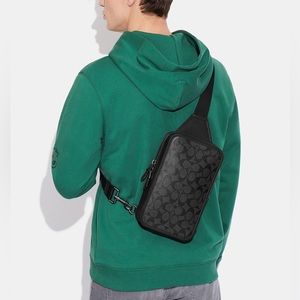 Coach Sullivan Pack In Signature Canvas in Gunmetal/Charcoal/Black